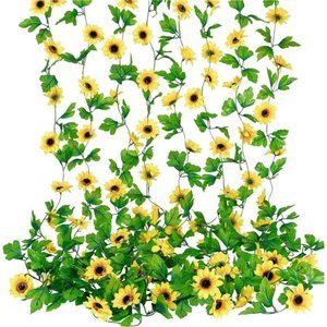 8pcs 60ft Artificial Sunflower Garlands Silk Yellow Sunflower Vines with Leaves